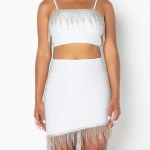 White Rhinestone Fringe Two-Piece Set